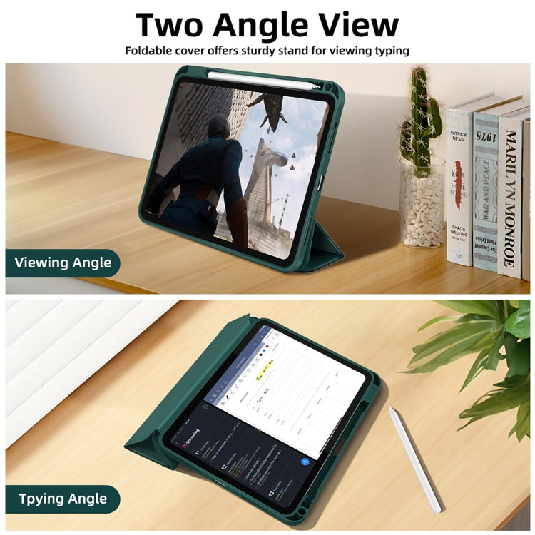 For iPad 2025 / 2022 3-fold TPU Smart Leather Tablet Case with Pen Slot(Dark Green) by bashfashion