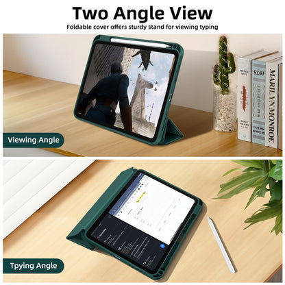For iPad 2025 / 2022 3-fold TPU Smart Leather Tablet Case with Pen Slot(Dark Green) by bashfashion