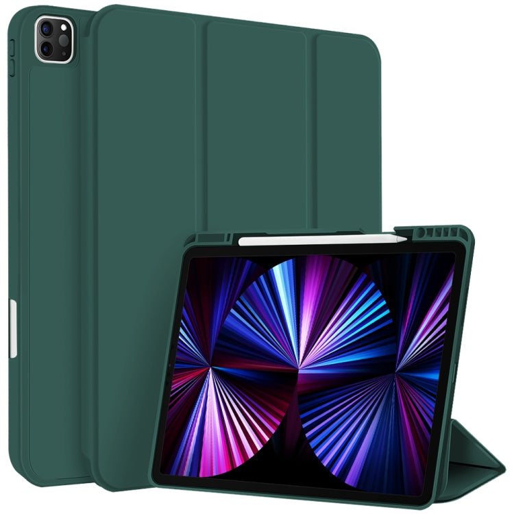 For iPad Pro 11 2022 / 2021 / 2020 3-fold TPU Smart Leather Tablet Case with Pen Slot(Dark Green) by bashfashion