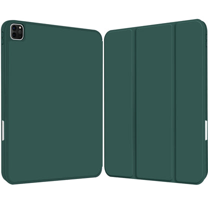 For iPad Pro 11 2022 / 2021 / 2020 3-fold TPU Smart Leather Tablet Case with Pen Slot(Dark Green) by bashfashion
