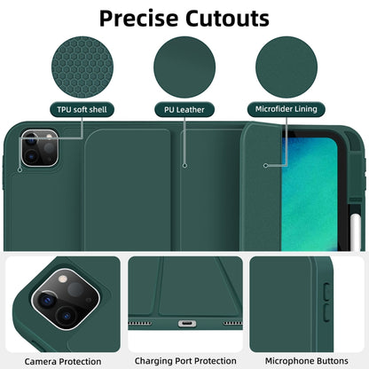 For iPad Pro 11 2022 / 2021 / 2020 3-fold TPU Smart Leather Tablet Case with Pen Slot(Dark Green) by bashfashion