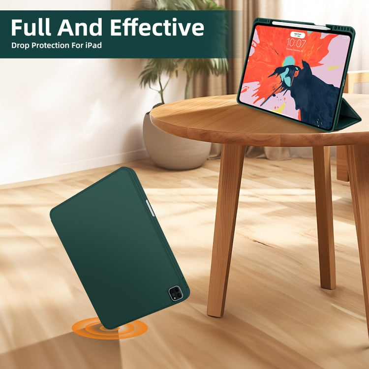 For iPad Pro 11 2022 / 2021 / 2020 3-fold TPU Smart Leather Tablet Case with Pen Slot(Dark Green) by bashfashion