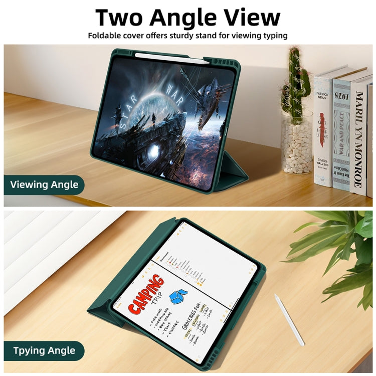 For iPad Pro 11 2022 / 2021 / 2020 3-fold TPU Smart Leather Tablet Case with Pen Slot(Dark Green) by bashfashion