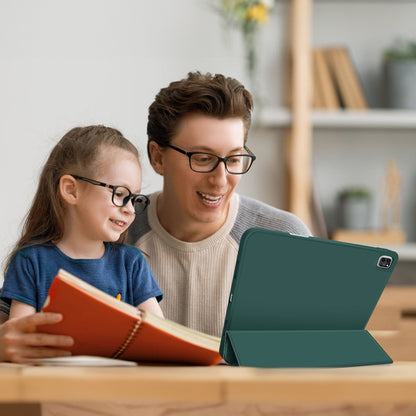 For iPad Pro 11 2022 / 2021 / 2020 3-fold TPU Smart Leather Tablet Case with Pen Slot(Dark Green) by bashfashion
