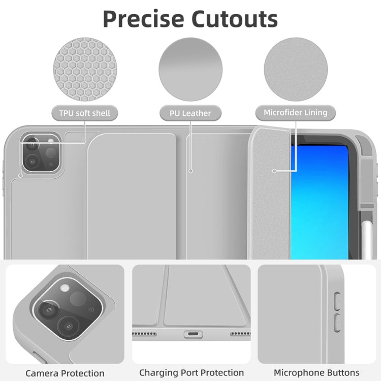 For iPad Pro 12.9 3-fold TPU Smart Leather Tablet Case with Pen Slot(Grey) by bashfashion