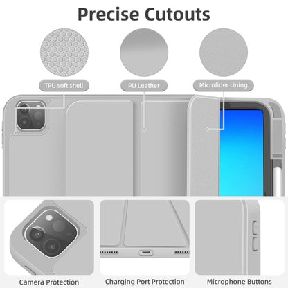 For iPad Pro 12.9 3-fold TPU Smart Leather Tablet Case with Pen Slot(Grey) by bashfashion