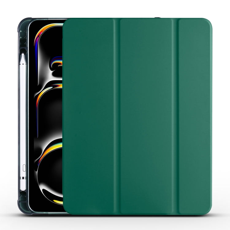 For iPad Pro 11 2025 / 2024 3-fold TPU Leather Smart Tablet Case with Pen Slot(Pine Green) by bashfashion