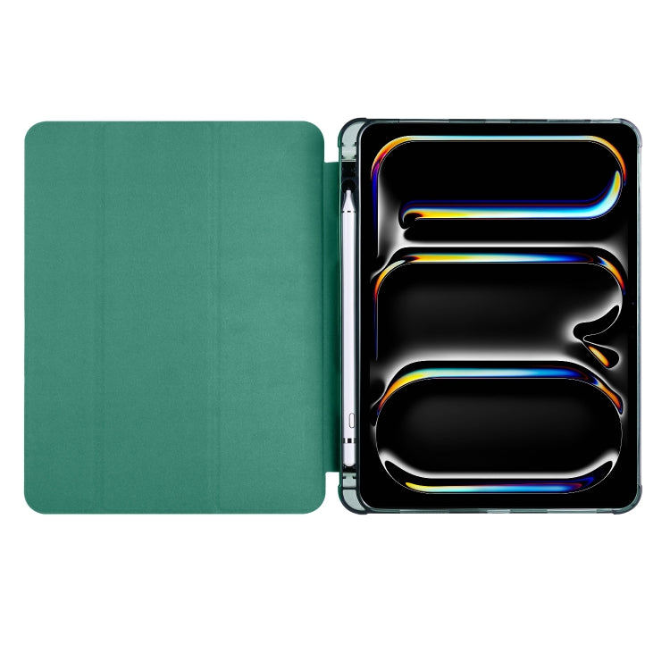 For iPad Pro 11 2025 / 2024 3-fold TPU Leather Smart Tablet Case with Pen Slot(Pine Green) by bashfashion