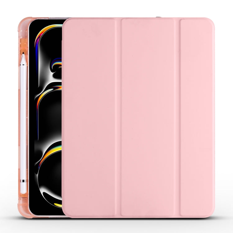 For iPad Pro 13 2025 / 2024 3-fold TPU Leather Smart Tablet Case with Pen Slot(Pink) by bashfashion
