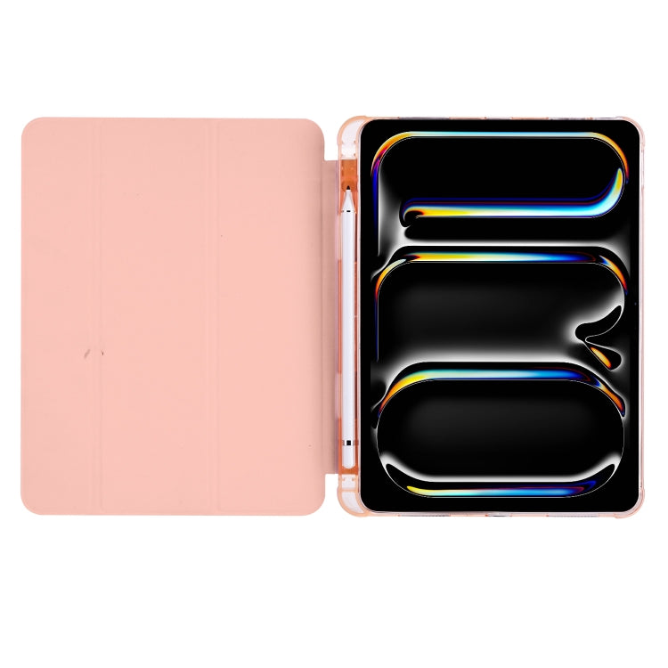 For iPad Pro 13 2025 / 2024 3-fold TPU Leather Smart Tablet Case with Pen Slot(Pink) by bashfashion