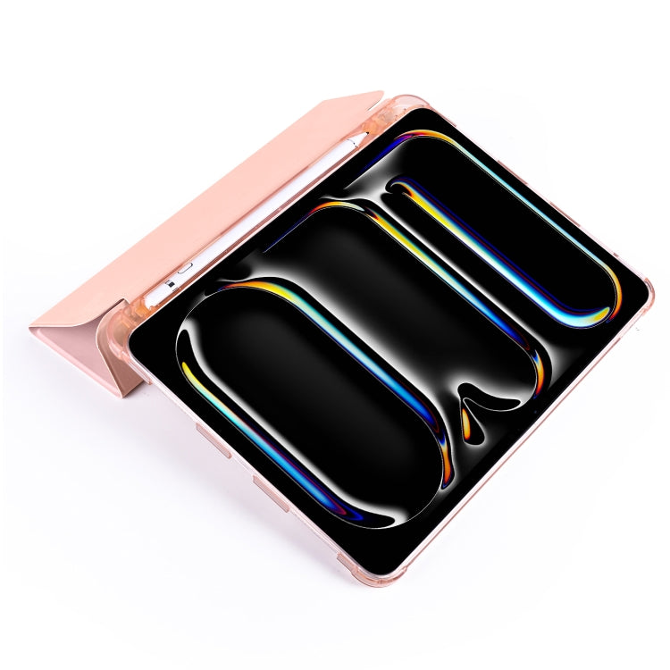 For iPad Pro 13 2025 / 2024 3-fold TPU Leather Smart Tablet Case with Pen Slot(Pink) by bashfashion