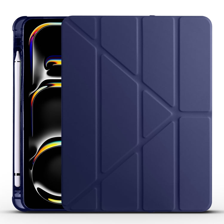 For iPad Pro 13 2025 / 2024 Multi-folding TPU Leather Smart Tablet Case with Pen Slot(Dark Blue) by bashfashion