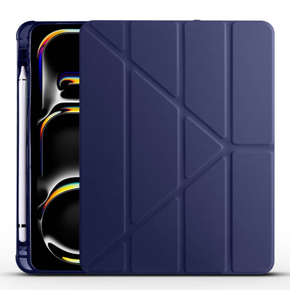 For iPad Pro 13 2025 / 2024 Multi-folding TPU Leather Smart Tablet Case with Pen Slot(Dark Blue) by bashfashion