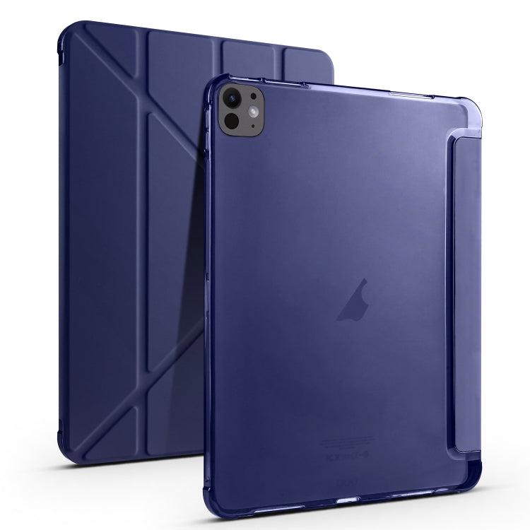 For iPad Pro 13 2025 / 2024 Multi-folding TPU Leather Smart Tablet Case with Pen Slot(Dark Blue) by bashfashion