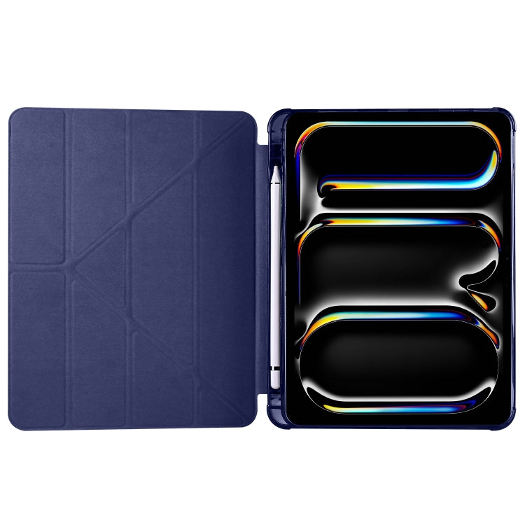 For iPad Pro 13 2025 / 2024 Multi-folding TPU Leather Smart Tablet Case with Pen Slot(Dark Blue) by bashfashion