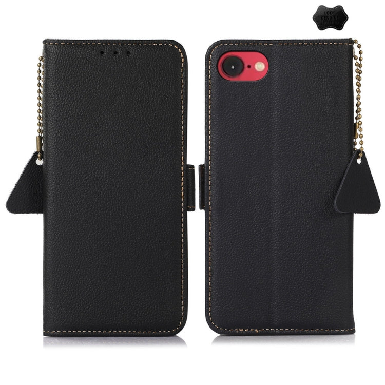 For iPhone 16e Side-Magnetic TJ Genuine Leather RFID Phone Case(Black) by bashfashion