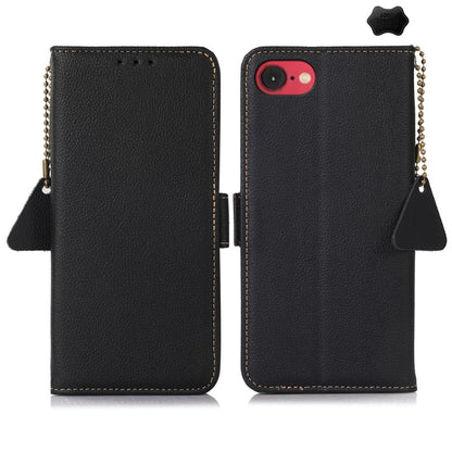For iPhone 16e Side-Magnetic TJ Genuine Leather RFID Phone Case(Black) by bashfashion