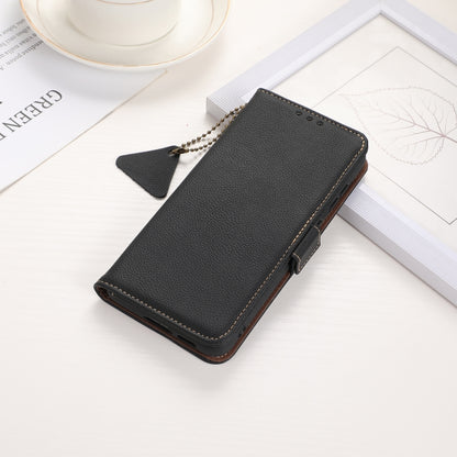 For iPhone 16e Side-Magnetic TJ Genuine Leather RFID Phone Case(Black) by bashfashion