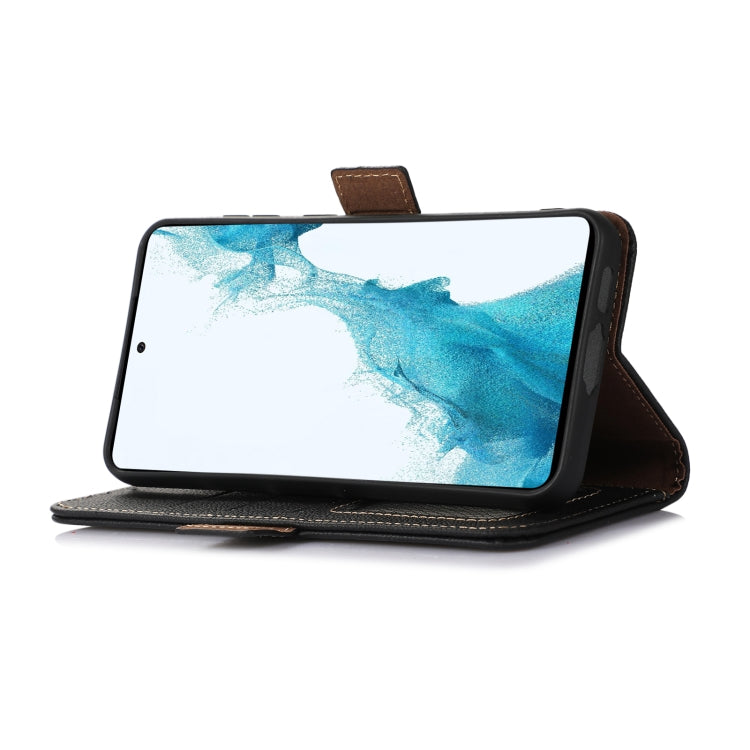 For iPhone 16e Side-Magnetic TJ Genuine Leather RFID Phone Case(Black) by bashfashion