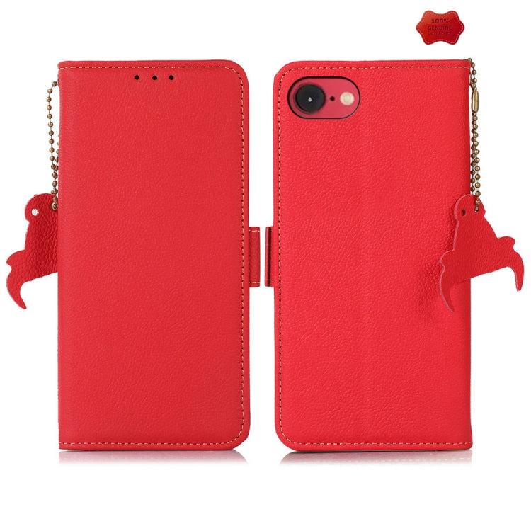 For iPhone 16e Side-Magnetic TJ Genuine Leather RFID Phone Case(Red) by bashfashion