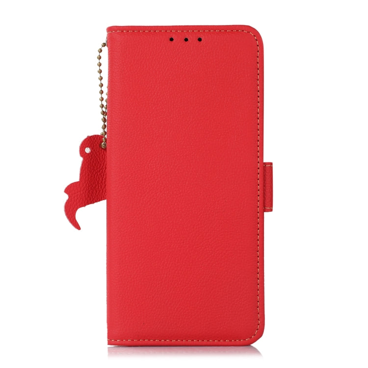 For iPhone 16e Side-Magnetic TJ Genuine Leather RFID Phone Case(Red) by bashfashion