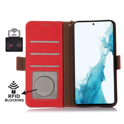 For iPhone 16e Side-Magnetic TJ Genuine Leather RFID Phone Case(Red) by bashfashion