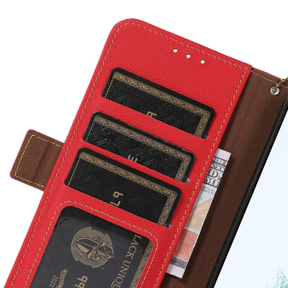 For iPhone 16e Side-Magnetic TJ Genuine Leather RFID Phone Case(Red) by bashfashion
