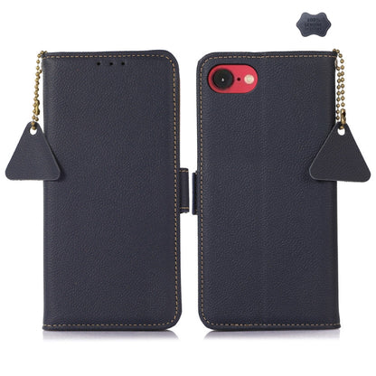 For iPhone 16e Side-Magnetic TJ Genuine Leather RFID Phone Case(Blue) by bashfashion