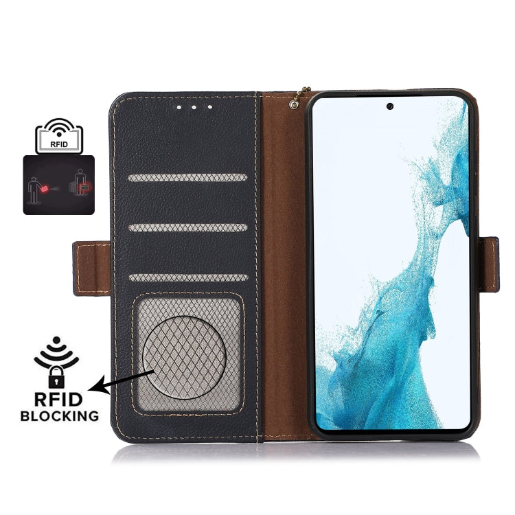 For iPhone 16e Side-Magnetic TJ Genuine Leather RFID Phone Case(Blue) by bashfashion