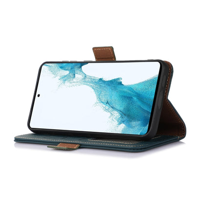 For iPhone 16e Side-Magnetic TJ Genuine Leather RFID Phone Case(Green) by bashfashion