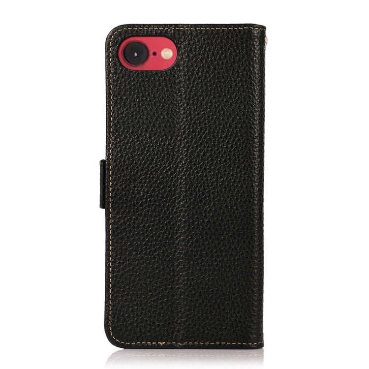 For iPhone 16e KHAZNEH Side-Magnetic Litchi Genuine Leather RFID Case(Black) by bashfashion