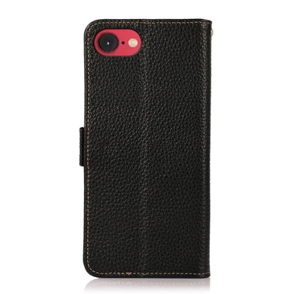 For iPhone 16e KHAZNEH Side-Magnetic Litchi Genuine Leather RFID Case(Black) by bashfashion