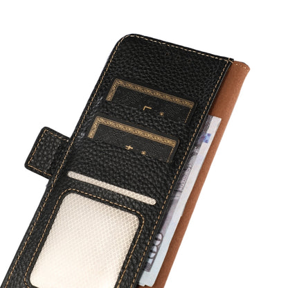 For iPhone 16e KHAZNEH Side-Magnetic Litchi Genuine Leather RFID Case(Black) by bashfashion