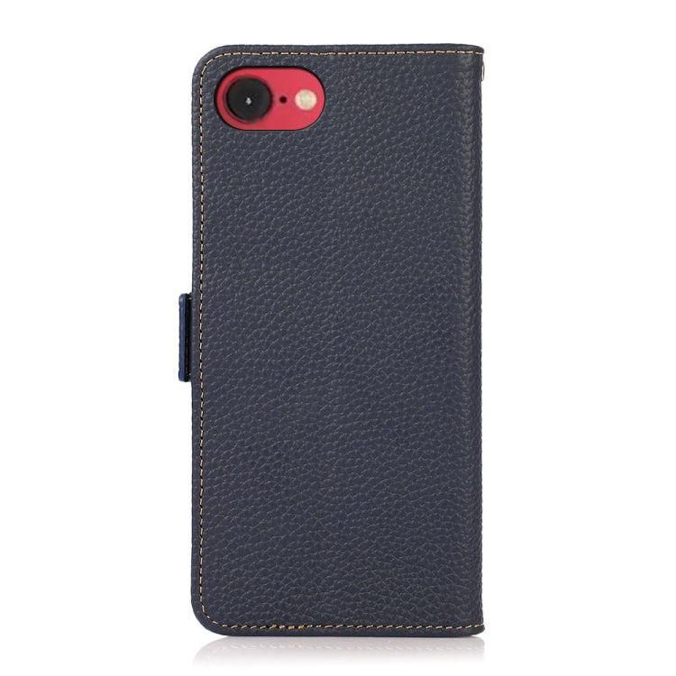 For iPhone 16e KHAZNEH Side-Magnetic Litchi Genuine Leather RFID Case(Blue) by bashfashion