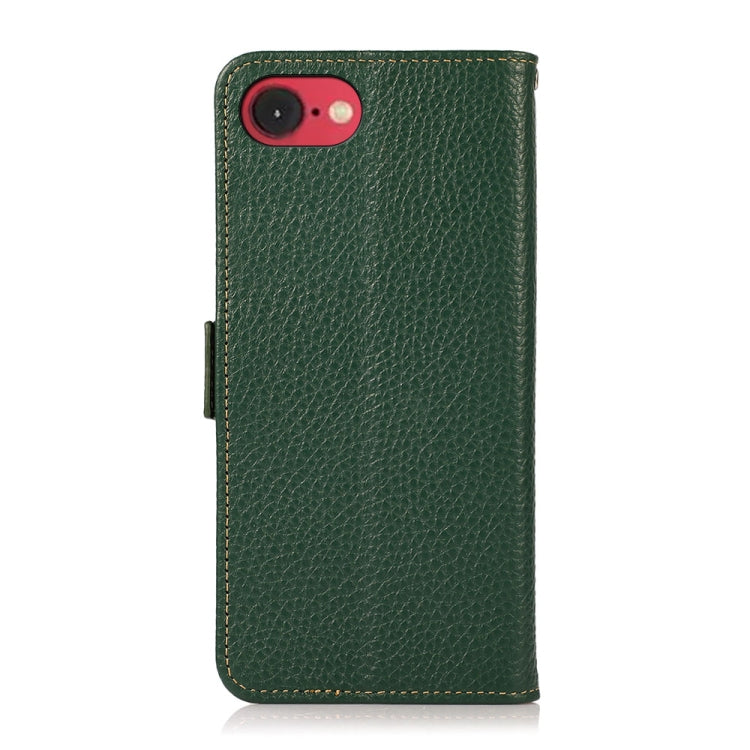 For iPhone 16e KHAZNEH Side-Magnetic Litchi Genuine Leather RFID Case(Green) by bashfashion