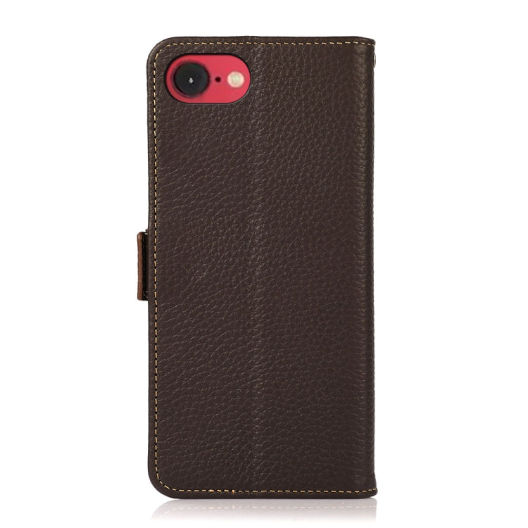 For iPhone 16e KHAZNEH Side-Magnetic Litchi Genuine Leather RFID Case(Brown) by bashfashion