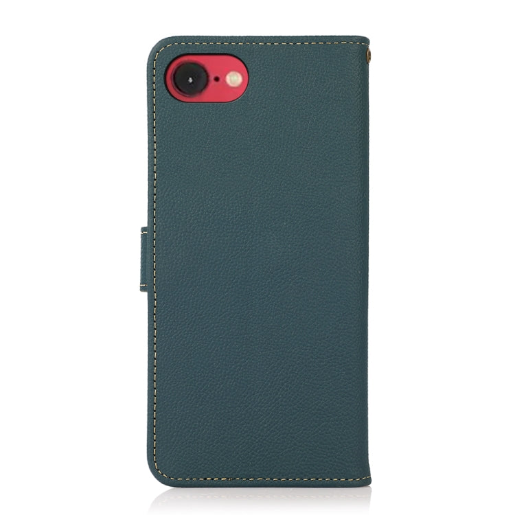 For iPhone 16e KHAZNEH Custer Genuine Leather RFID Phone Case(Green) by bashfashion