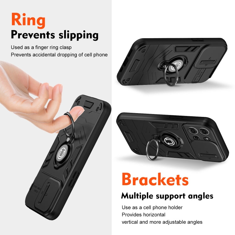 For Motorola Moto G75 Camshield Ring Holder Phone Case(Black) by bashfashion