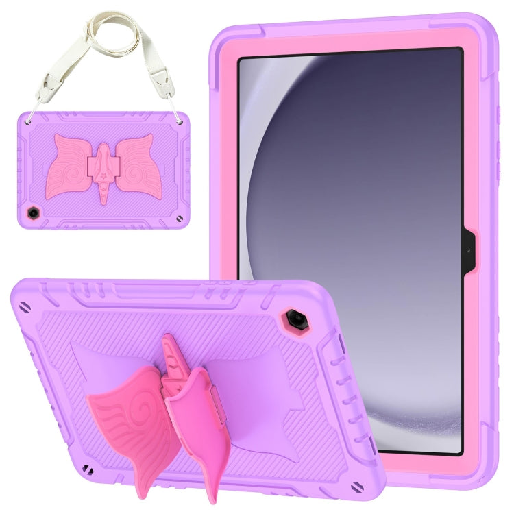 For Samsung Galaxy A9+ Kickstand PC Hybrid Silicone Tablet Case(Purple Rose Red) by bashfashion