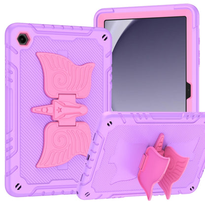 For Samsung Galaxy A9+ Kickstand PC Hybrid Silicone Tablet Case(Purple Rose Red) by bashfashion