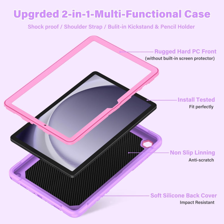 For Samsung Galaxy A9+ Kickstand PC Hybrid Silicone Tablet Case(Purple Rose Red) by bashfashion