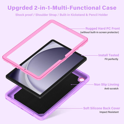 For Samsung Galaxy A9+ Kickstand PC Hybrid Silicone Tablet Case(Purple Rose Red) by bashfashion