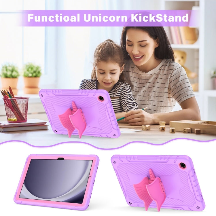 For Samsung Galaxy A9+ Kickstand PC Hybrid Silicone Tablet Case(Purple Rose Red) by bashfashion