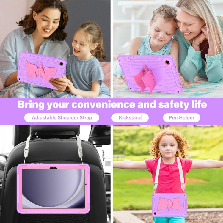 For Samsung Galaxy A9+ Kickstand PC Hybrid Silicone Tablet Case(Purple Rose Red) by bashfashion