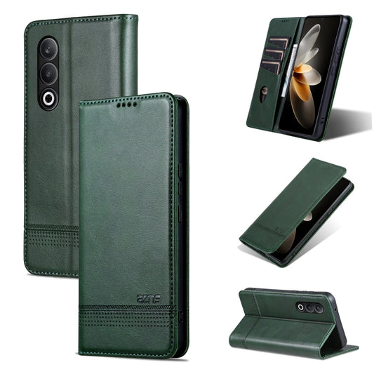 For OnePlus Nord CE4 AZNS Magnetic Calf Texture Flip Leather Phone Case(Dark Green) by AZNS