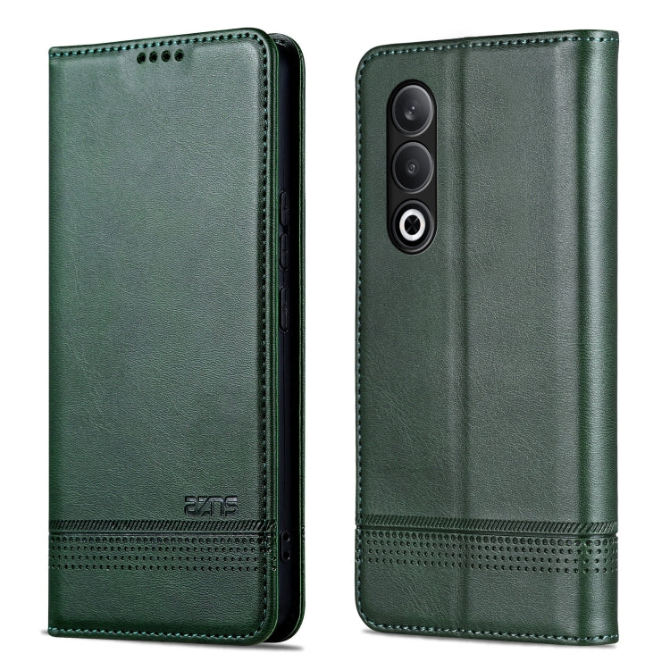 For OnePlus Nord CE4 AZNS Magnetic Calf Texture Flip Leather Phone Case(Dark Green) by AZNS