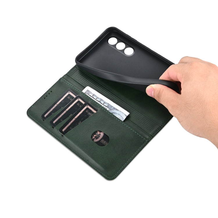 For OnePlus Nord CE4 AZNS Magnetic Calf Texture Flip Leather Phone Case(Dark Green) by AZNS
