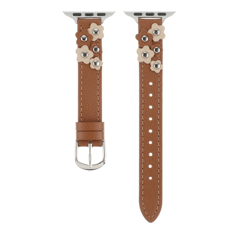 For Apple Watch SE 2023 40mm Stitched Flower Leather Watch Band(Brown) by bashfashion