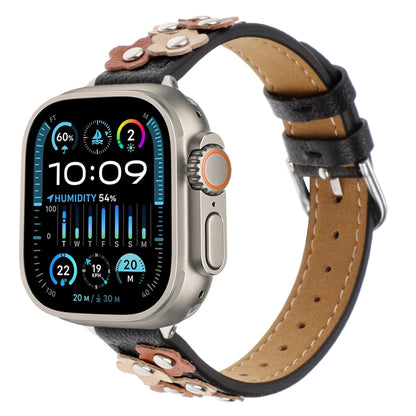 For Apple Watch Ultra 2 49mm Stitched Flower Leather Watch Band(Black) by bashfashion
