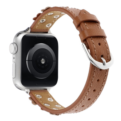 For Apple Watch SE 2022 40mm Stitched Flower Leather Watch Band(Brown) by bashfashion